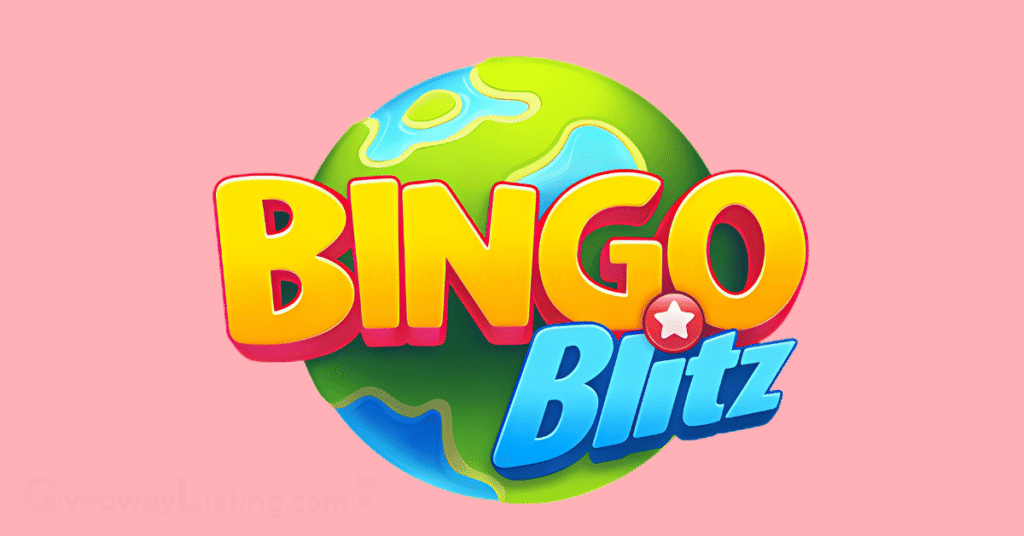Bingo Blitz game logo on a light pink background.