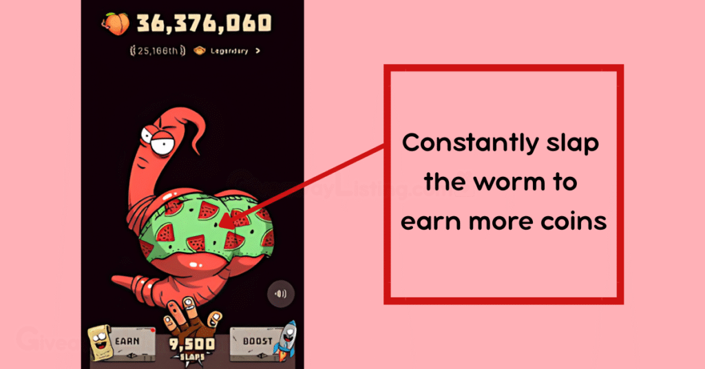 Wormfare Slap interface showing how to slap the worm