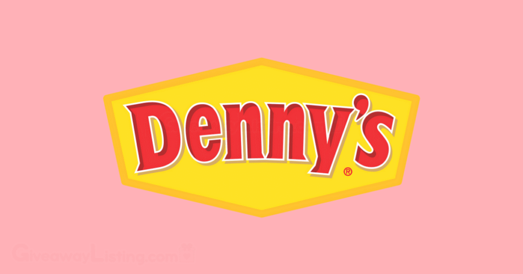 Denny's logo on a light pink background.