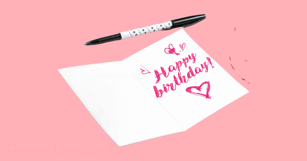 a cute little birthday note, with a pen on the side.