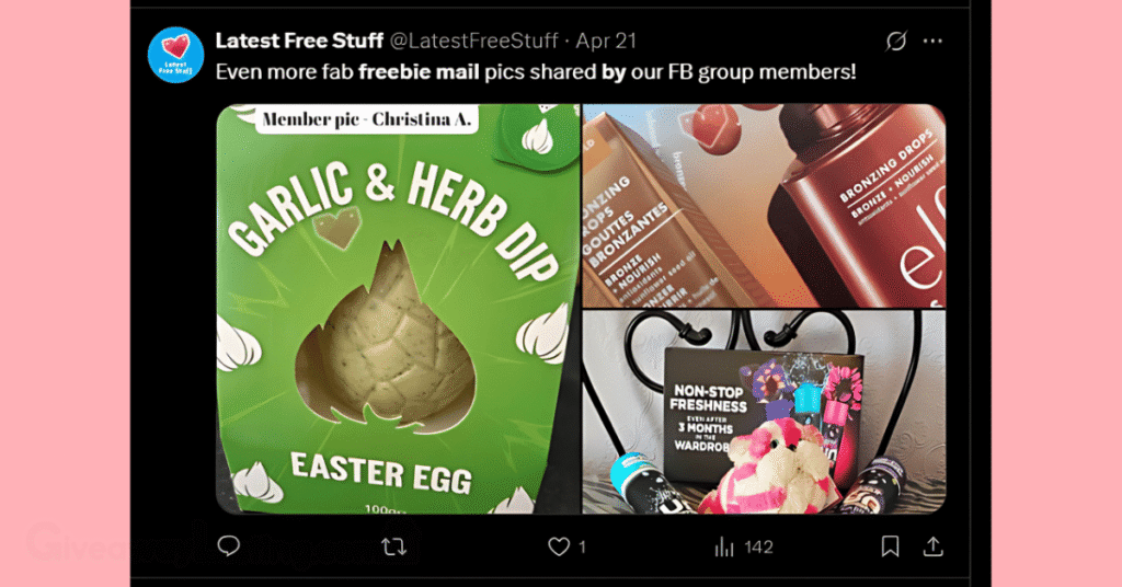 a post on X showing offers for freebies by mail.
