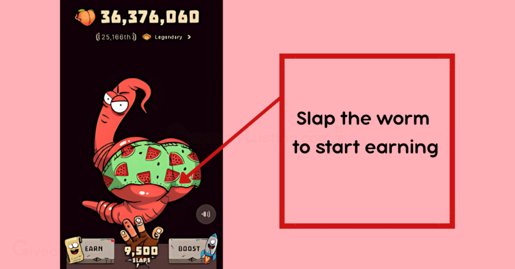 Wormfare Slap interface and a text explaining what to do on the interface