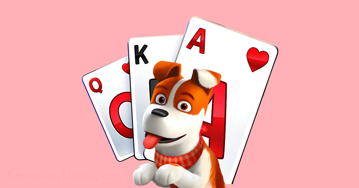 Sam the Dog of Solitaire Grand Harvest and a some game cards behind it.