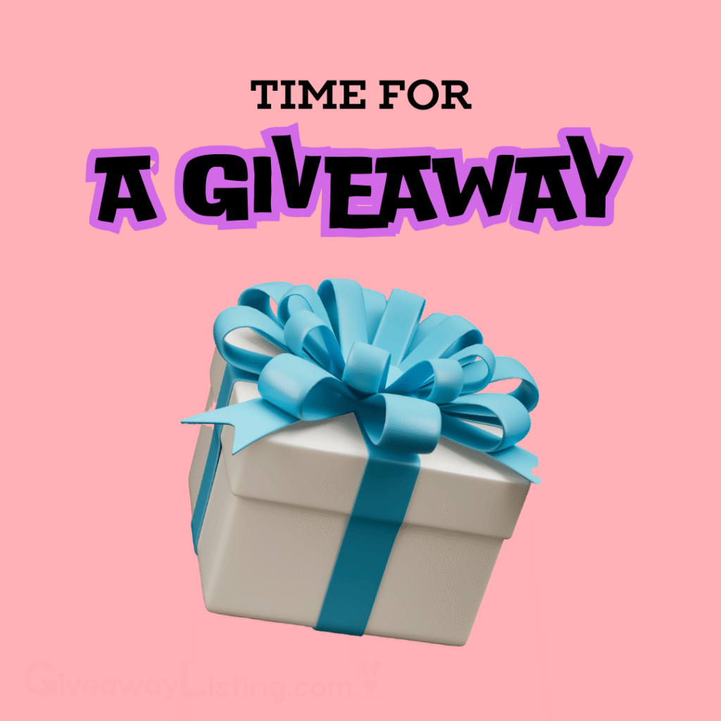 a graphic giveaway image design showing a gift box and a text 'TIME FOR A GIVEAWAY' on a light pink background.
