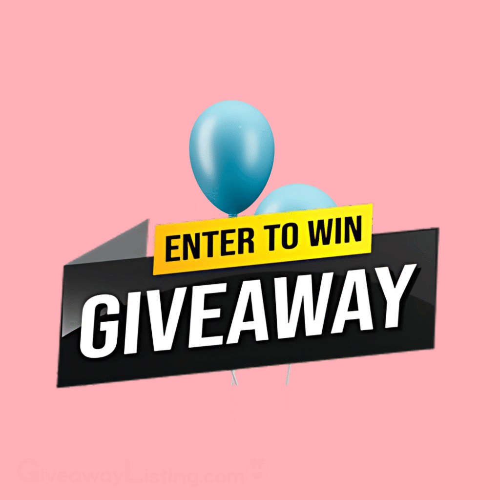 a graphic giveaway image design showing a bold text 'ENTER TO WIN GIVEAWAY' on a light pink background.
