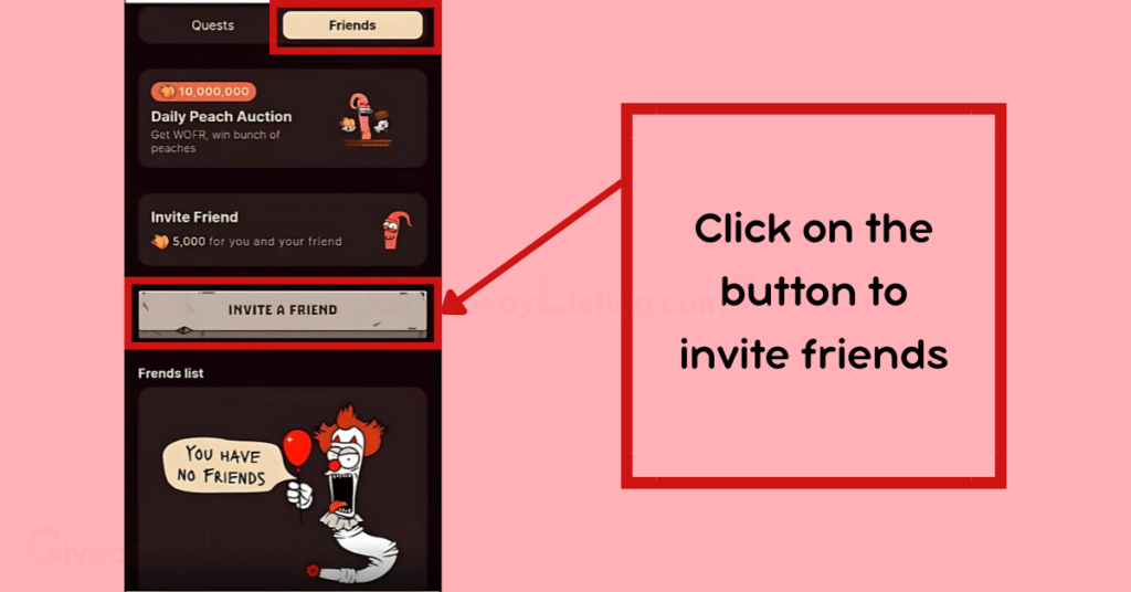 Wormfare Slap interface showing how to invite friends