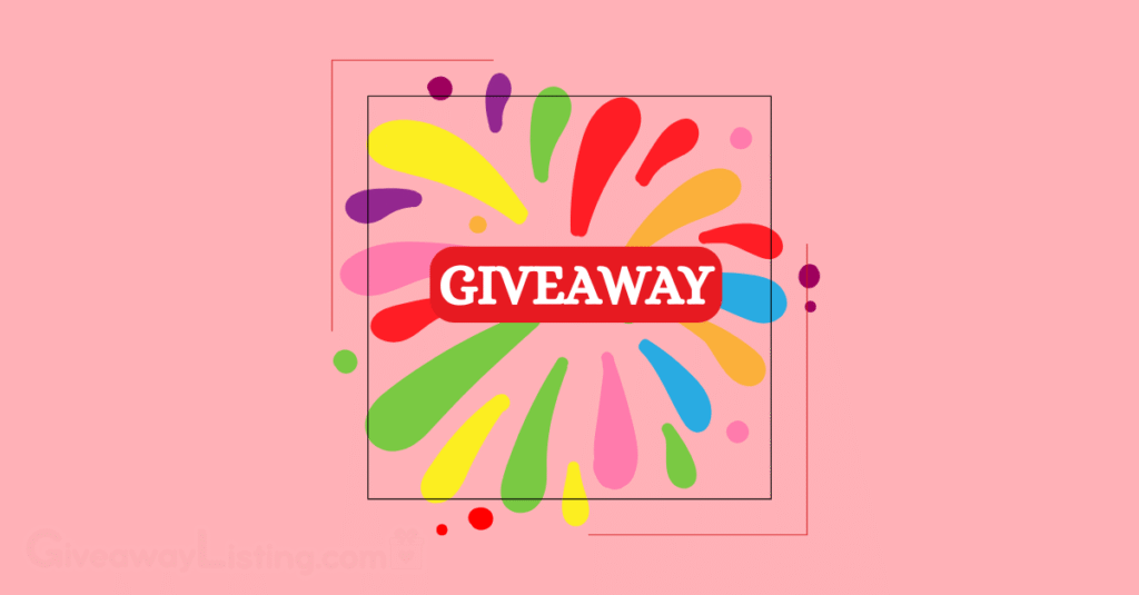 a landscape graphic giveaway image design showing a giveaway text on a splash paint frame, and light pink background.