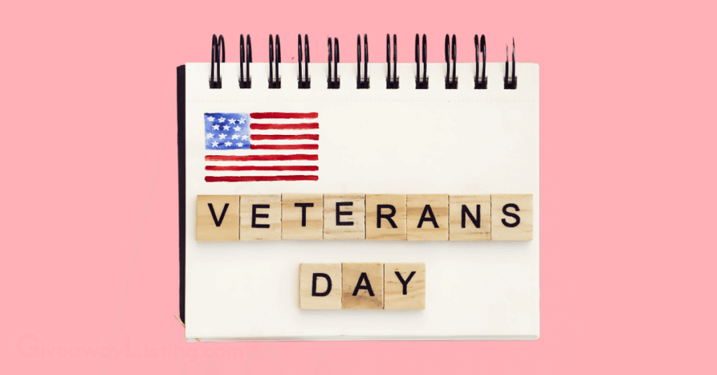 a book showing the US national flag and Veterans Day.
