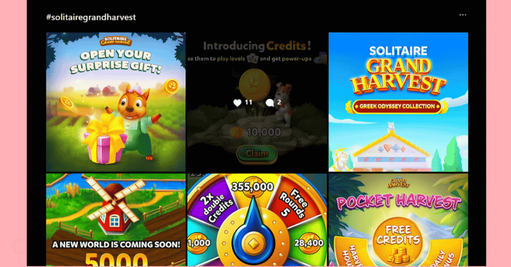 Solitaire Grand Harvest freebies posts on Instagram