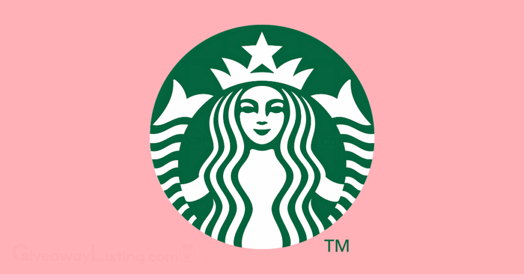 Starbucks logo on a light pink background.