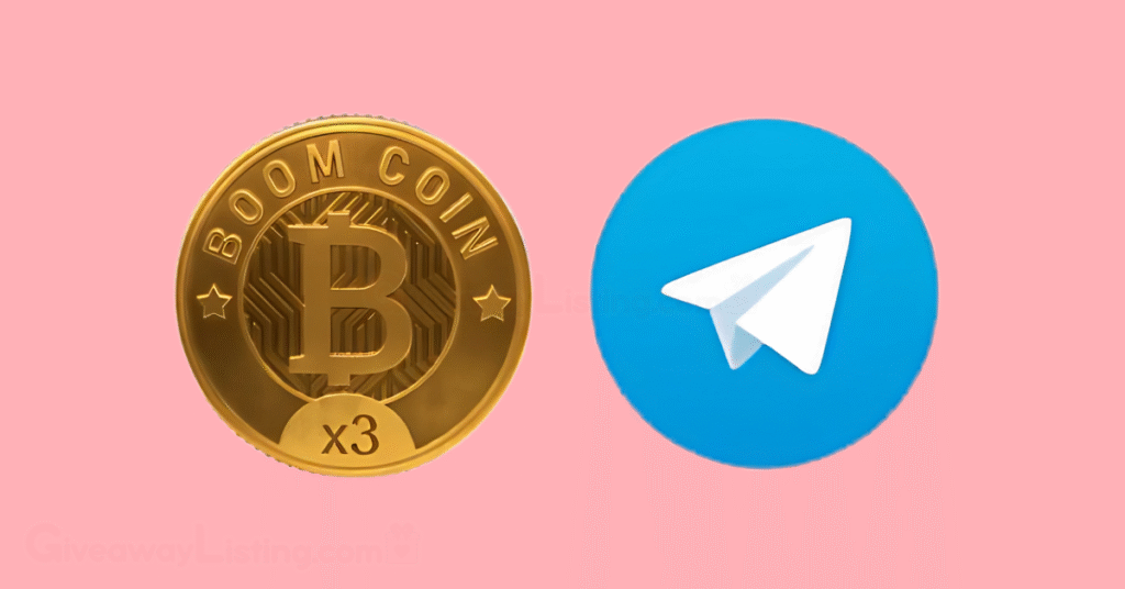 Logo of the Boom Loud Coin token and the Telegram logo showing the Boom Loud Coin community
