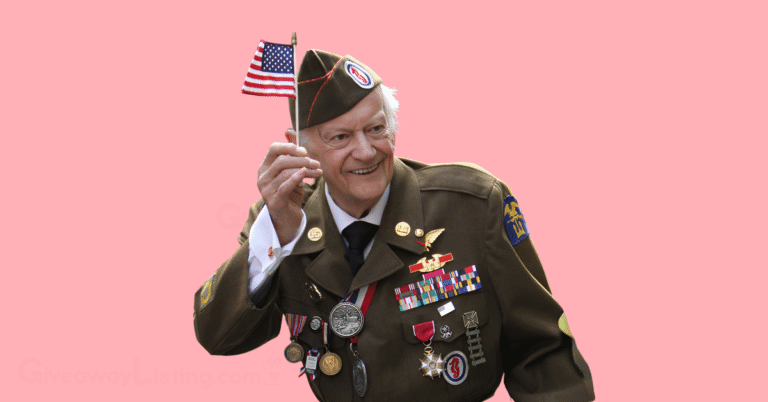 a decorated Veteran waving the US flag.