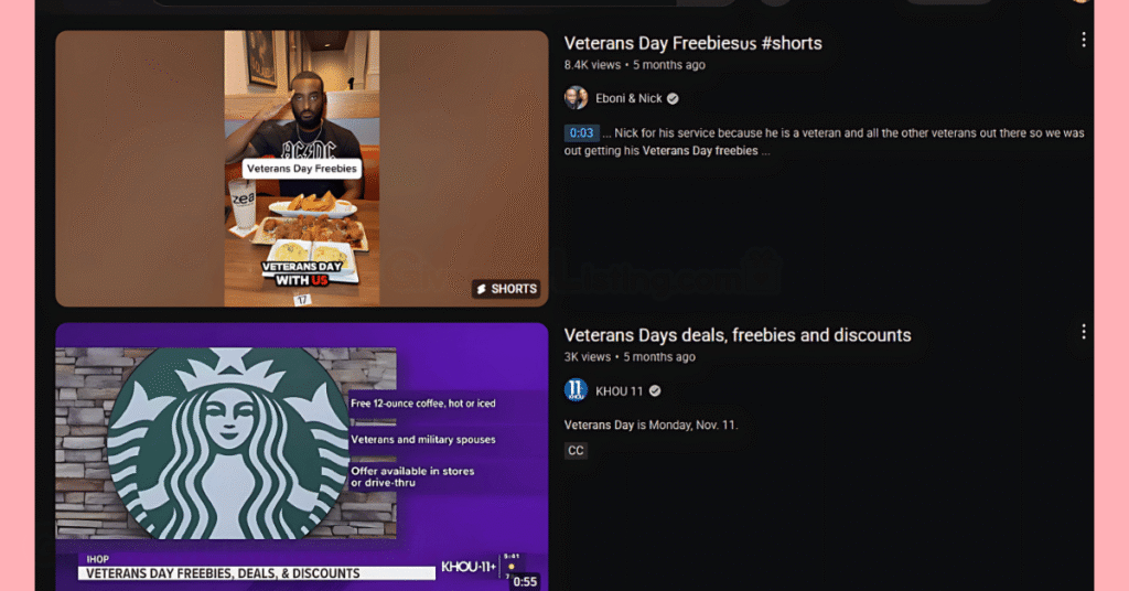 Veterans Day Freebie videos on YouTube.