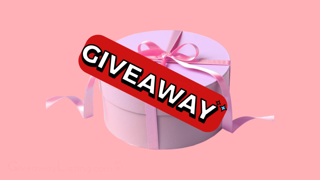 A graphic giveaway image design showing a gift box, a giveaway text on a light pink background.