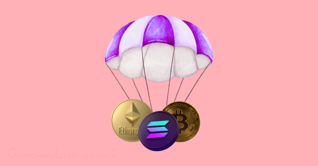 a parachute with some digital coins depicting crypto airdrops.
