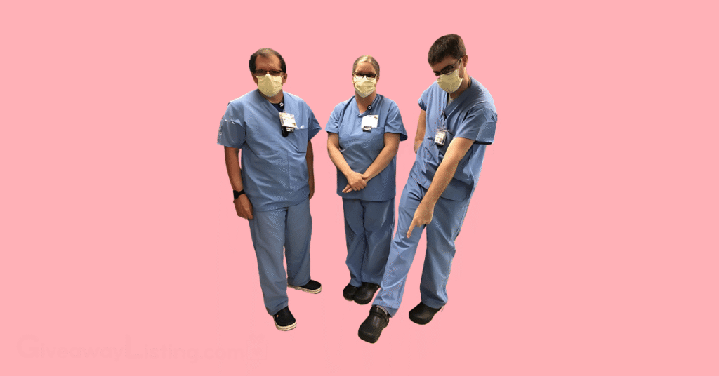 Three nurses wearing Crocs shoes.