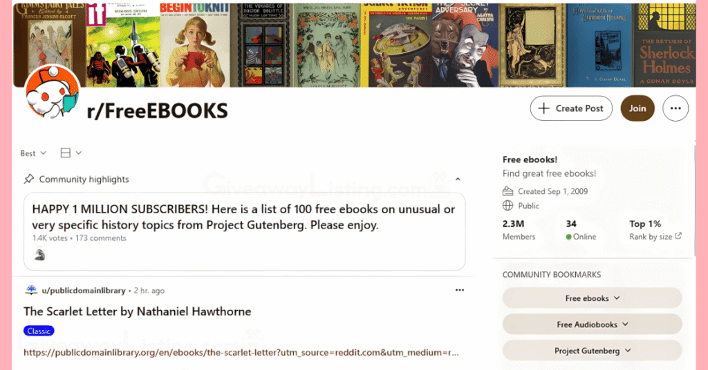 the r/FreeEBOOKS subreddit