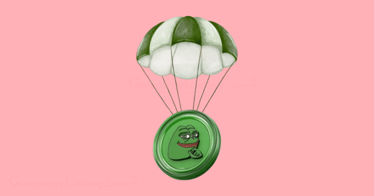 a parachute with the green Pepe coin logo hanging on it.