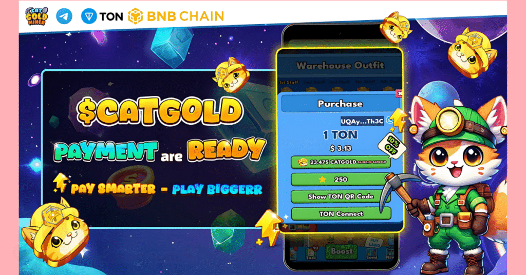 Banner from the official Cat Gold Miner X account showing that payments are ready to be made for people completing special tasks