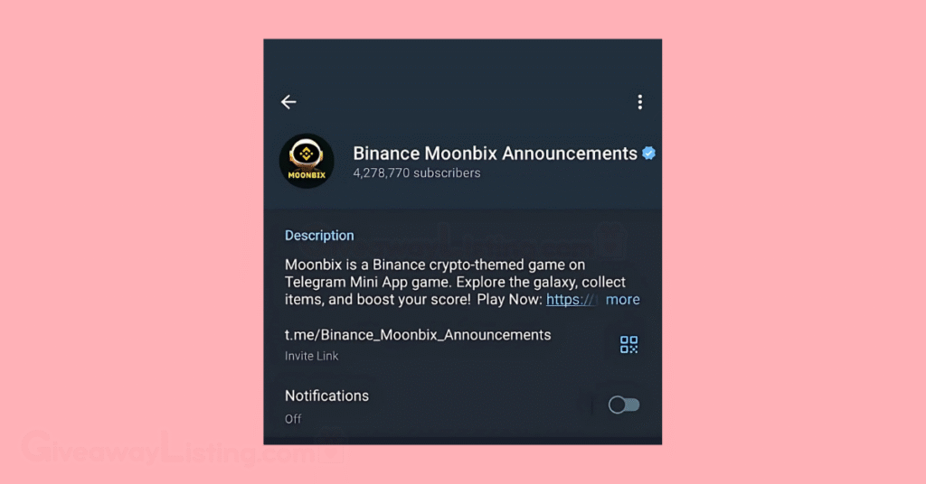 Screenshot from the official Moonbix Telegram account showing how to join the community