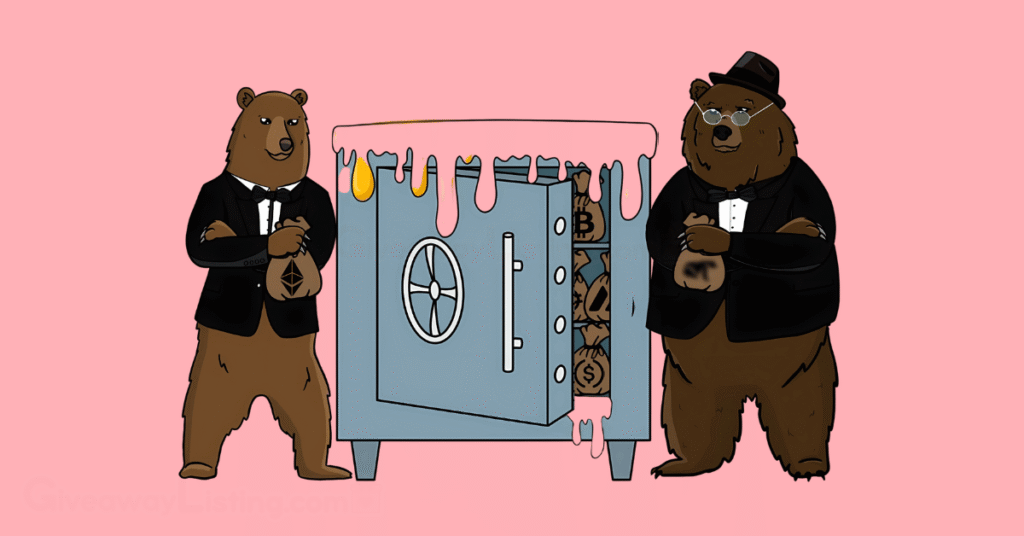 Two Berachain bears guarding a cash vault.