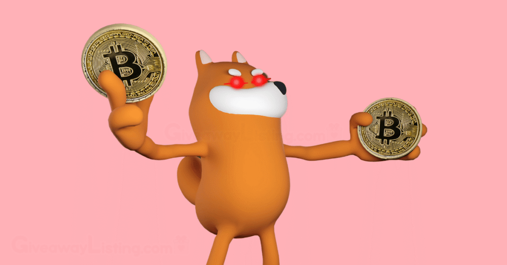 A Bonk dog holding bitcoins.