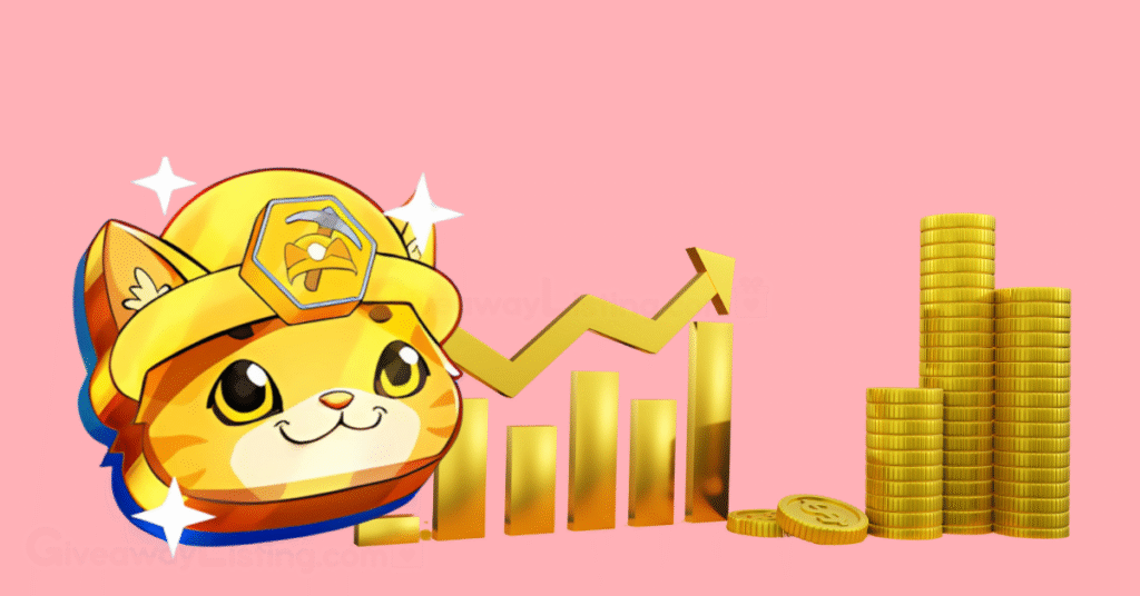 Cat Gold Miner Coin logo and gold trading candlesticks