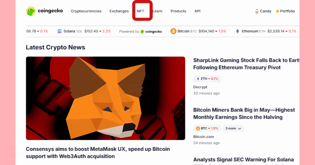 CoinGecko's airdrop news section.