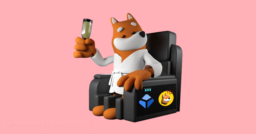 A Bonk dog sitting on a massage chair with a wine glass in hand.