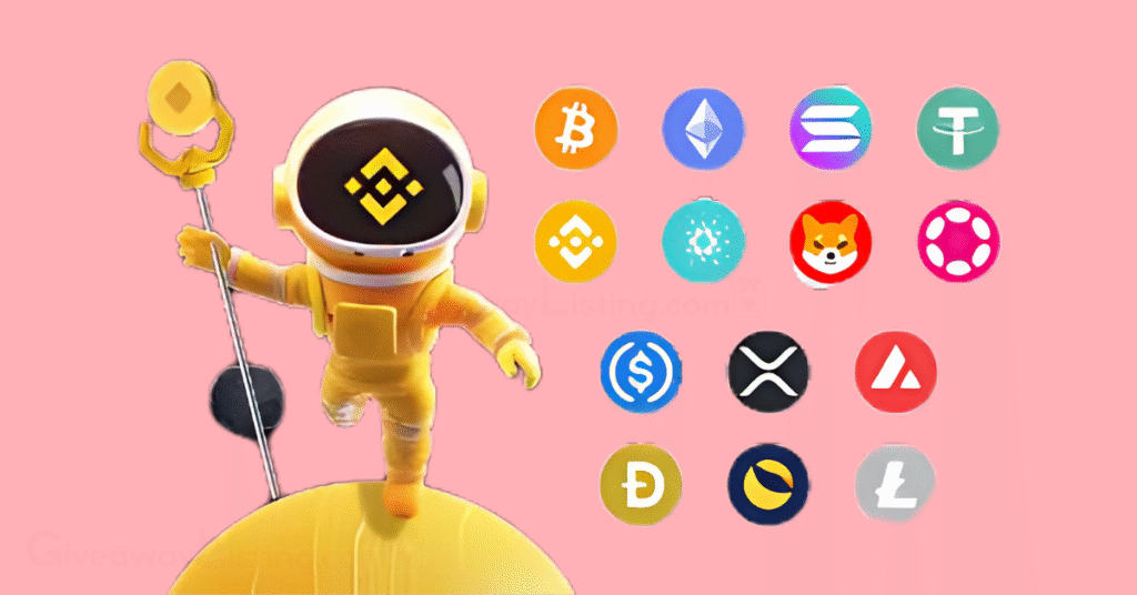 The Moonbix character and logos of some cryptocurrencies