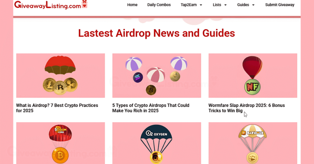 Giveaway Listing's airdrop section.