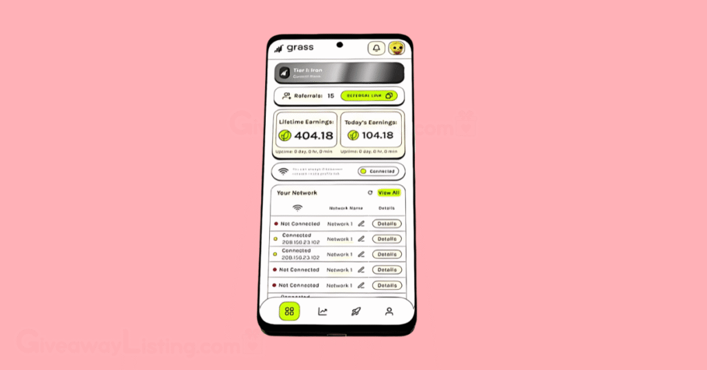 the Grass app interface on a mobile phone.