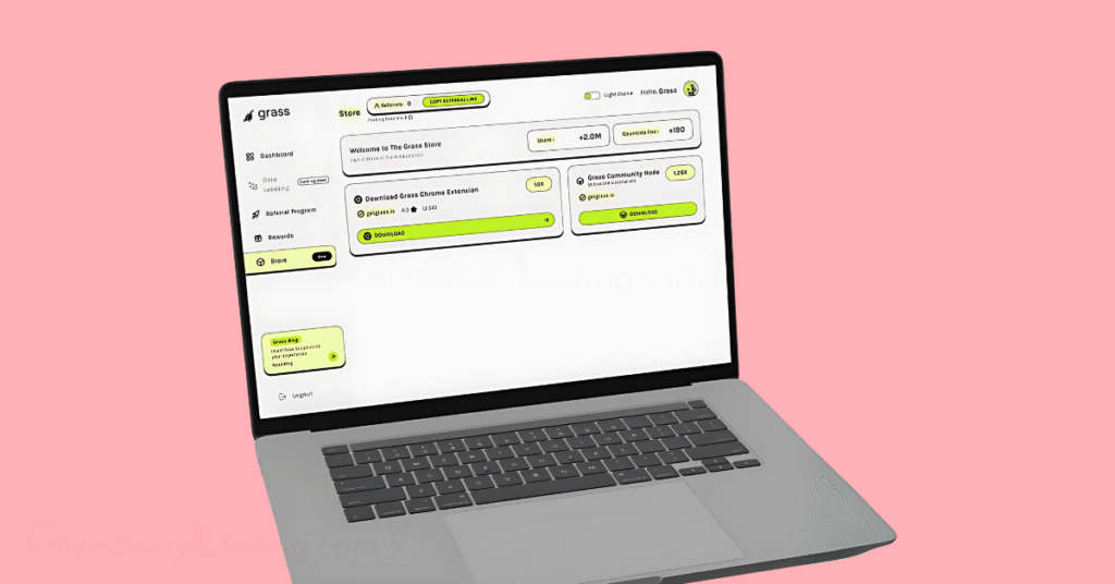 a laptop showing the Grass app interface.