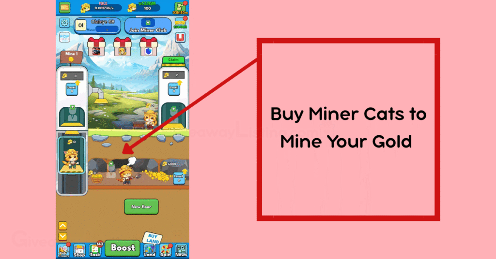 Cat Gold Miner interface showing how to play the game