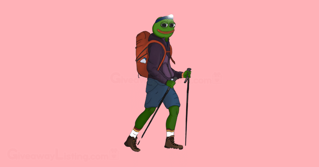 a Pepe frog character dressed as a hiker.