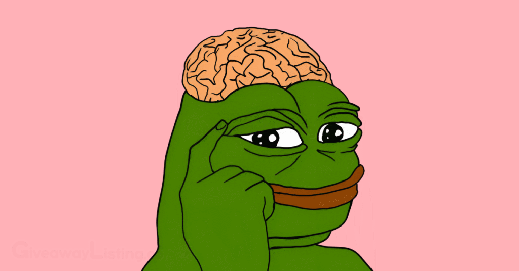 the Pepe frog character with a brain cap on the head.