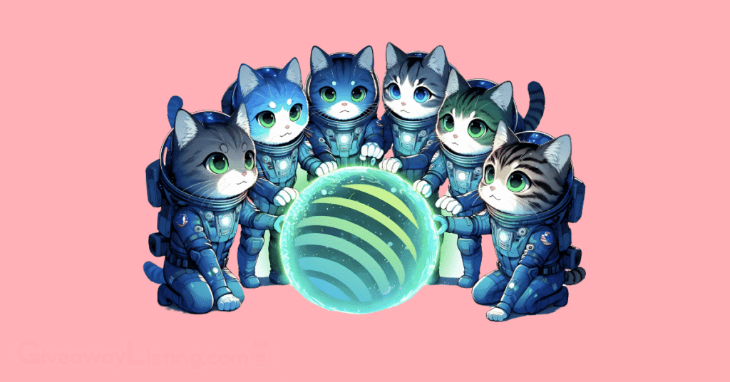 a clowder of space cats with their paws on a Jupiter airdrop atlas.