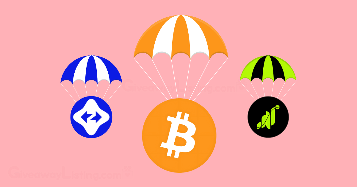 three parachutes with crypto coins hanging on them.