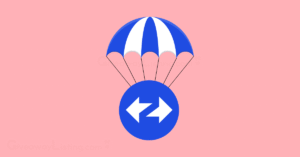 the ZKsync blue and white logo hanging on a blue parachute.