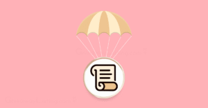the Scroll token logo on a brown parchute