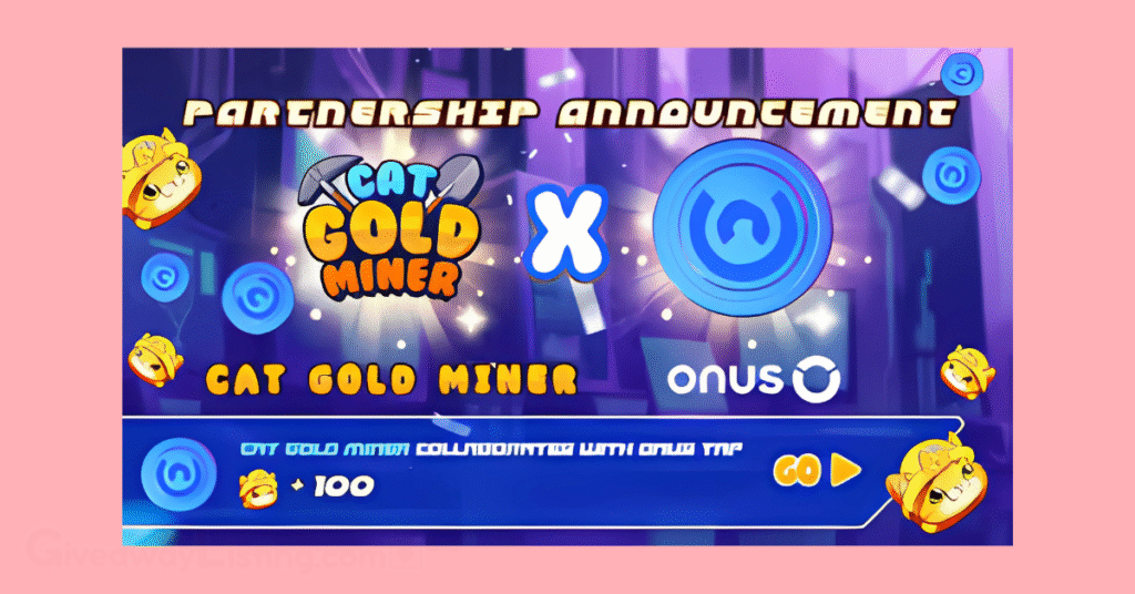 Screenshot from the official Cat Gold Miner X account showing the partnership between Cat Gold Miner and Onus