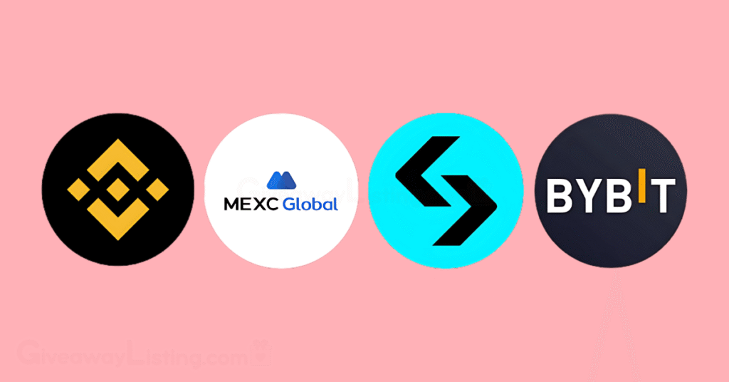 Logos of some of the Exchange platforms trading Moonbix tokens
