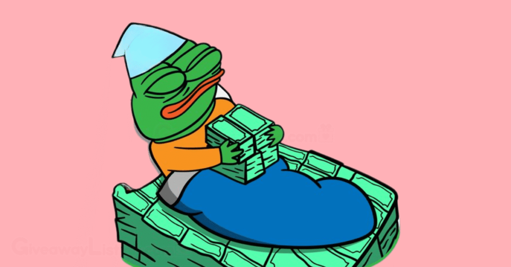 a Pepe frog character holding bundles of cash while asleep.