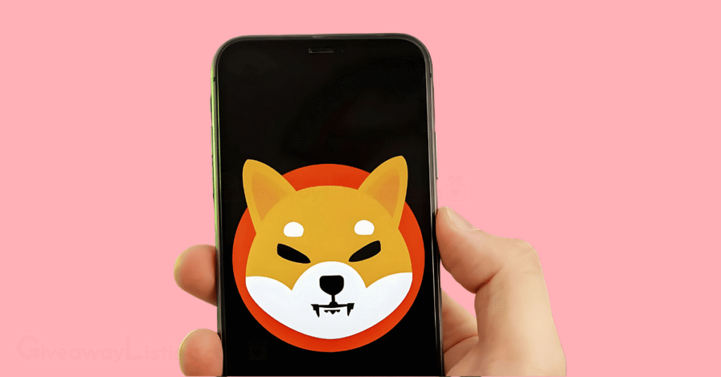 A phone showing the Shiba Inu logo.