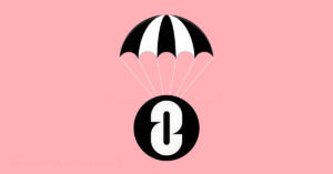 the LayerZero logo hanging on a black and white parachute.