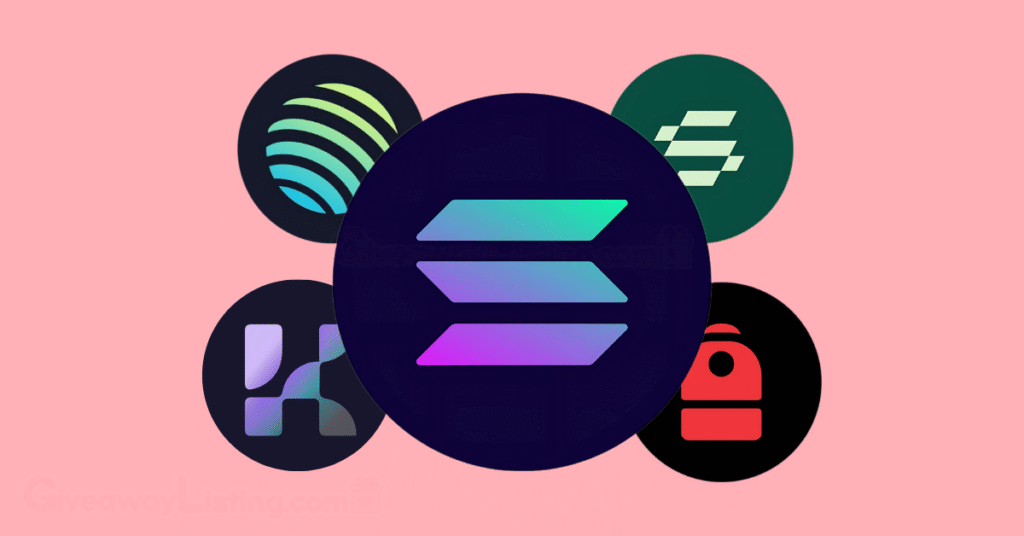 JUP, Solayer, Krain, and Backpack token logos on a big Solana logo.