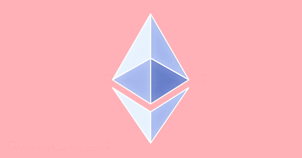 the Ethereum logo on a light pink background.