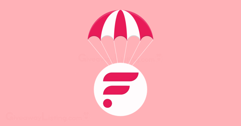 The Flare network logo hanging on a pink and white parachute.