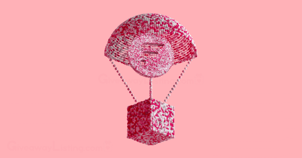 A bubble parachute and Flare network logo floating on a light pink background.
