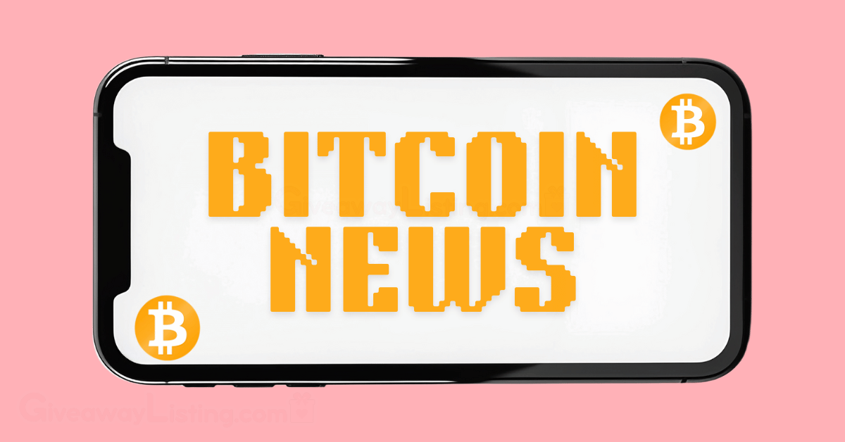a phone with the screen showing Bitcoin news and logo.